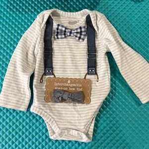 Boys onesie with interchangeable bow tie and suspenders 3-6 months